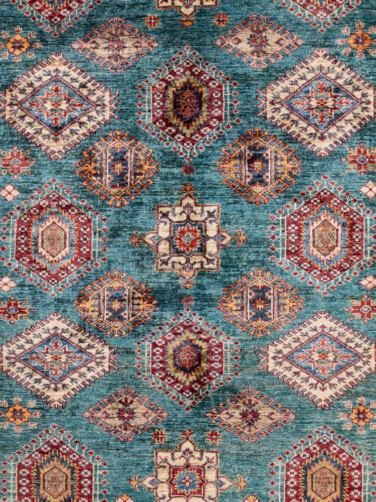 12225 Fine Afghan Emerald Super Kazak Rug 180x243cm (5.10 x 7.11ft)