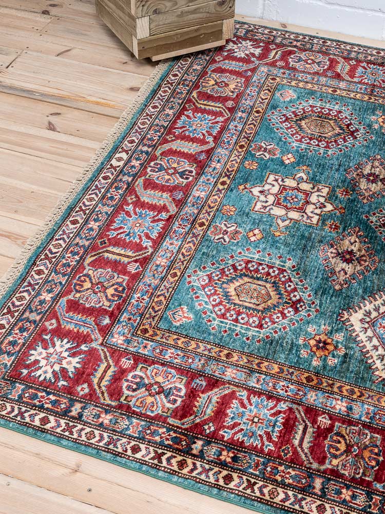 12225 Fine Afghan Emerald Super Kazak Rug 180x243cm (5.10 x 7.11ft)