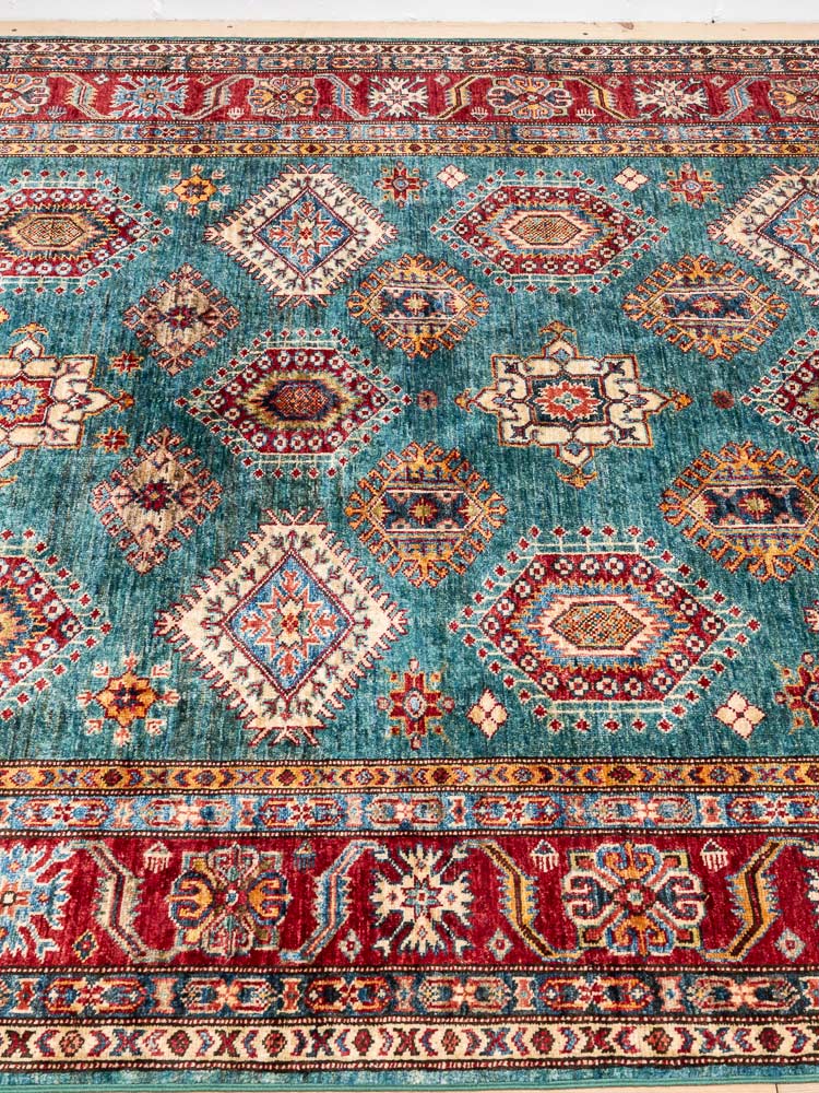 12225 Fine Afghan Emerald Super Kazak Rug 180x243cm (5.10 x 7.11ft)