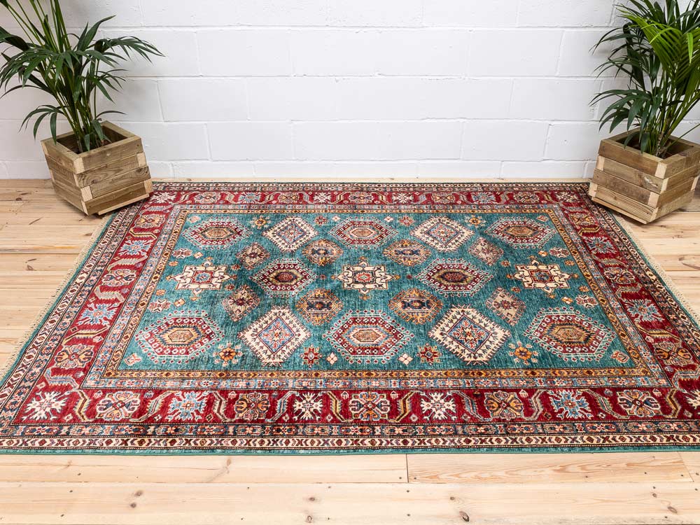 12225 Fine Afghan Emerald Super Kazak Rug 180x243cm (5.10 x 7.11ft)