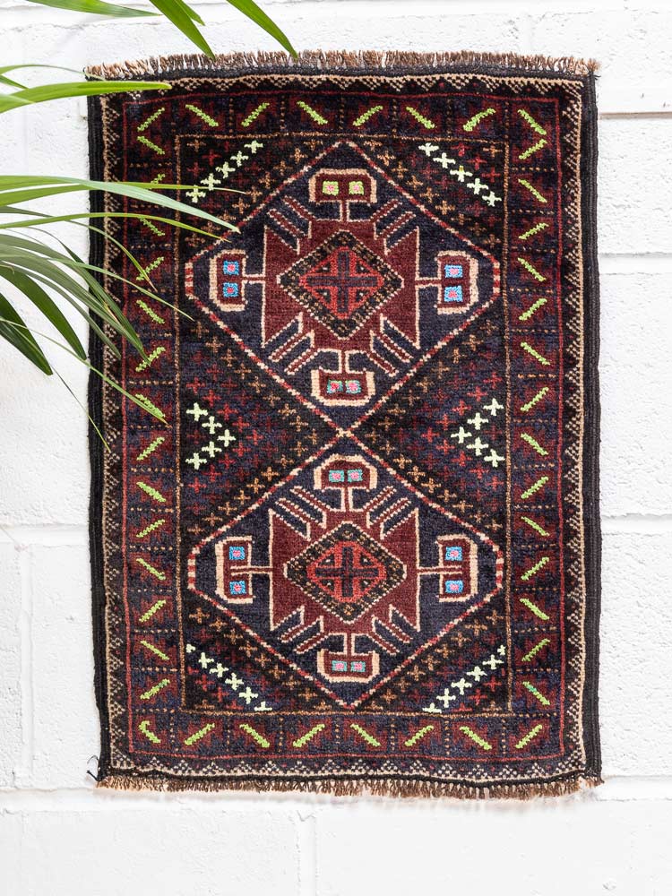 12237 Afghan Small Baluch Vintage Rug 44x61cm (1.5 x 2ft)