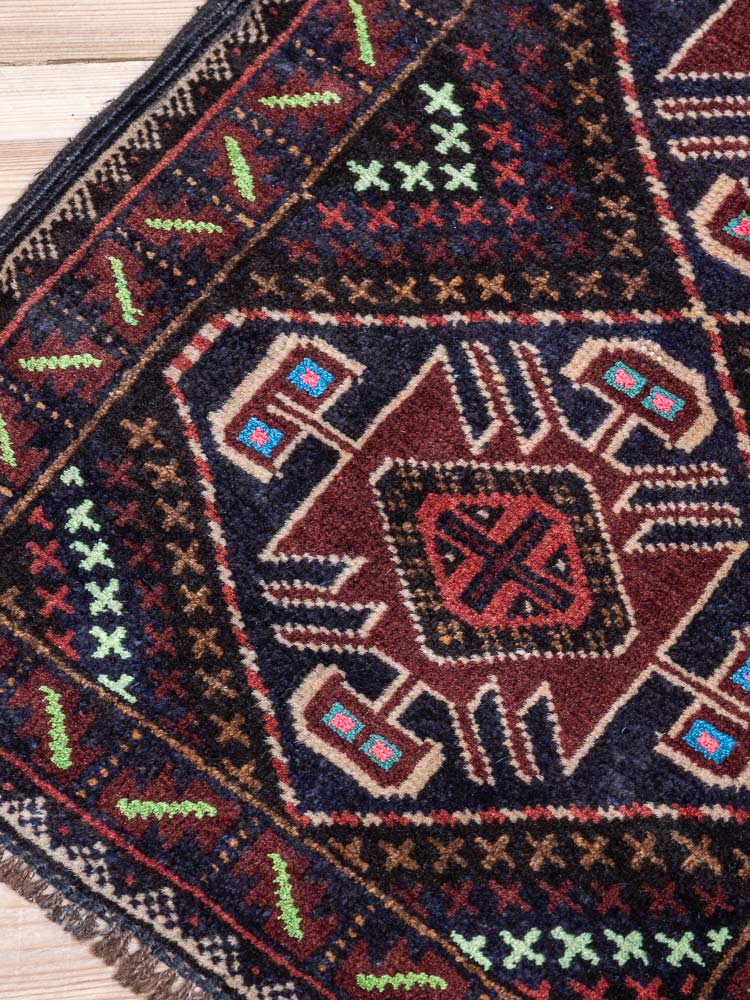 12237 Afghan Small Baluch Vintage Rug 44x61cm (1.5 x 2ft)