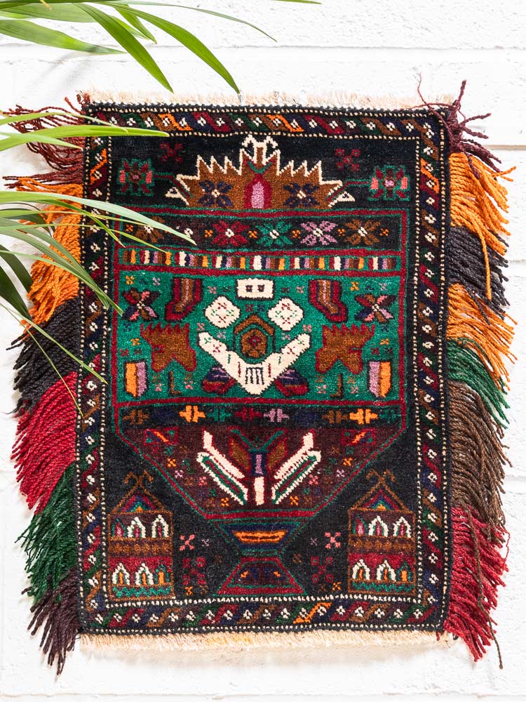 12240 Afghan Small Baluch Vintage Rug 40x55cm (1.3 x 1.9ft)