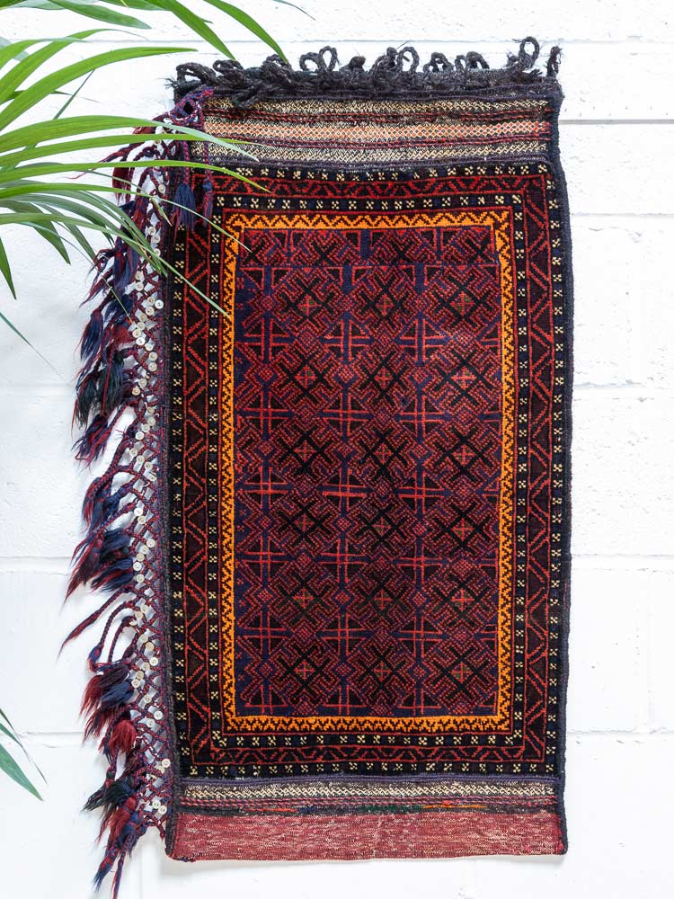 12254 Vintage Afghan Baluch Tribal Carpet Floor Cushion 55x104cm (1.9 x 3.5ft)