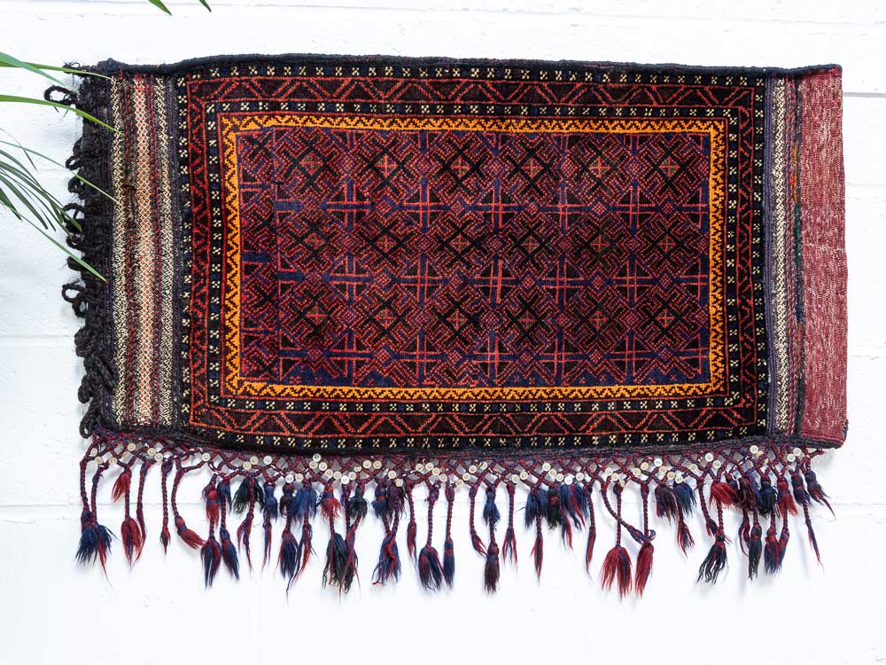 12254 Vintage Afghan Baluch Tribal Carpet Floor Cushion 55x104cm (1.9 x 3.5ft)