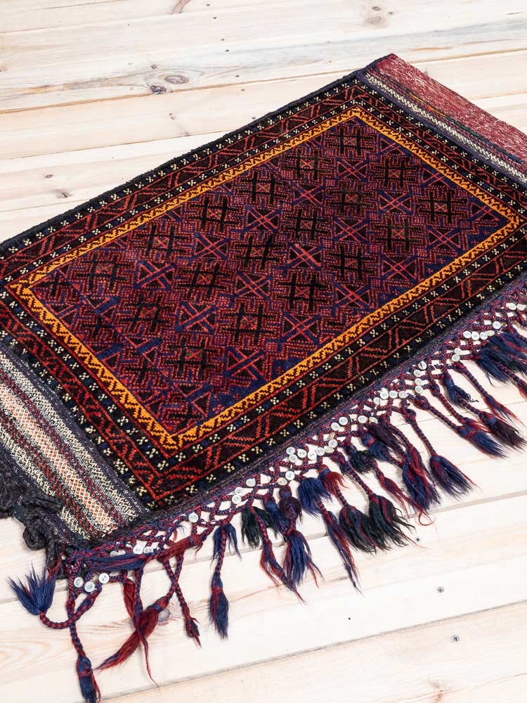 12254 Vintage Afghan Baluch Tribal Carpet Floor Cushion 55x104cm (1.9½ x 3.5ft)