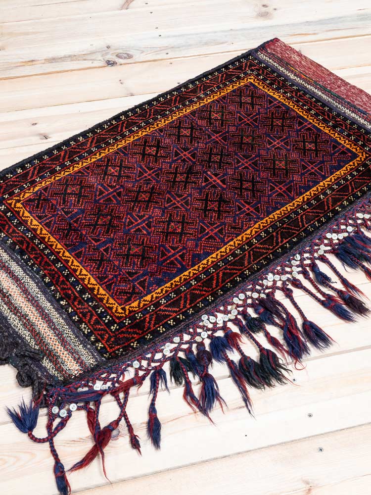 12254 Vintage Afghan Baluch Tribal Carpet Floor Cushion 55x104cm (1.9 x 3.5ft)