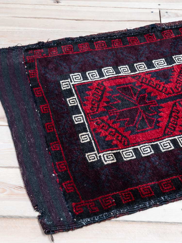 12255 Vintage Afghan Baluch Tribal Carpet Floor Cushion 60x123cm (1.11 x 4.0ft)