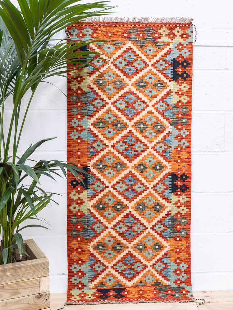 12280 Afghan Vegetable Dyed Kilim Runner Rug 68x158cm (2.2 x 5.2ft)