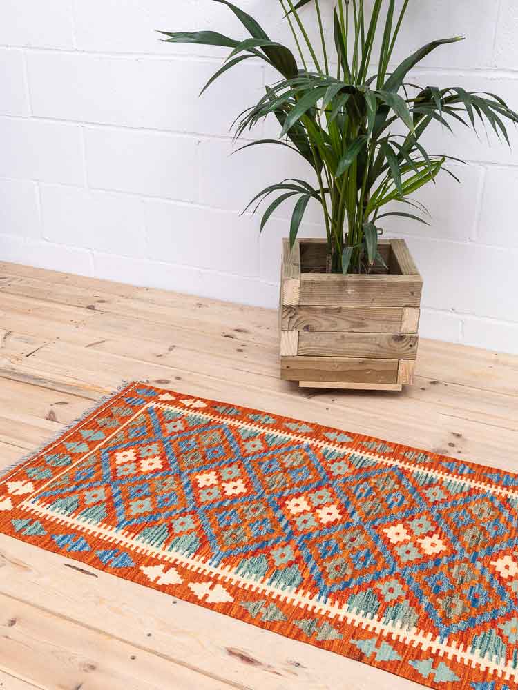 12281 Afghan Vegetable Dyed Kilim Runner Rug 66x151cm (2.2 x 4.11ft)