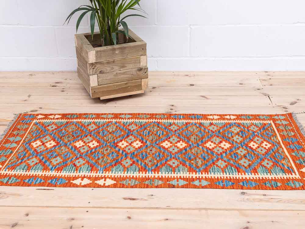 12281 Afghan Vegetable Dyed Kilim Runner Rug 66x151cm (2.2 x 4.11ft)