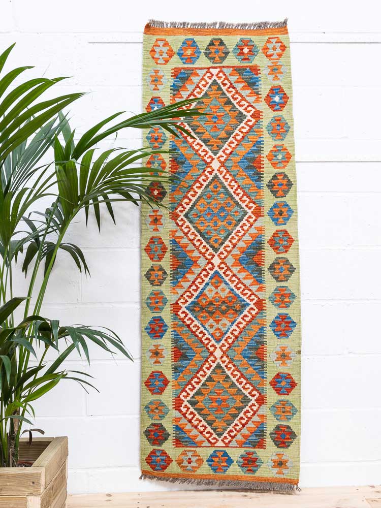 12284 Afghan Vegetable Dyed Kilim Runner Rug 66x189cm (2.2 x 6.2ft)