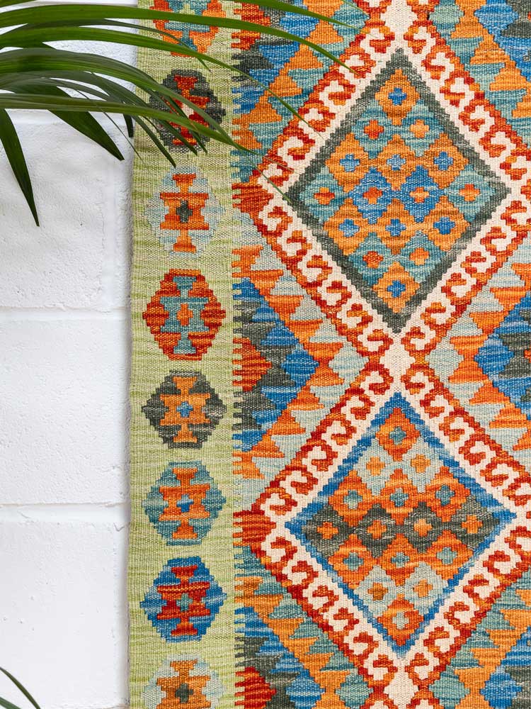 12284 Afghan Vegetable Dyed Kilim Runner Rug 66x189cm (2.2 x 6.2ft)