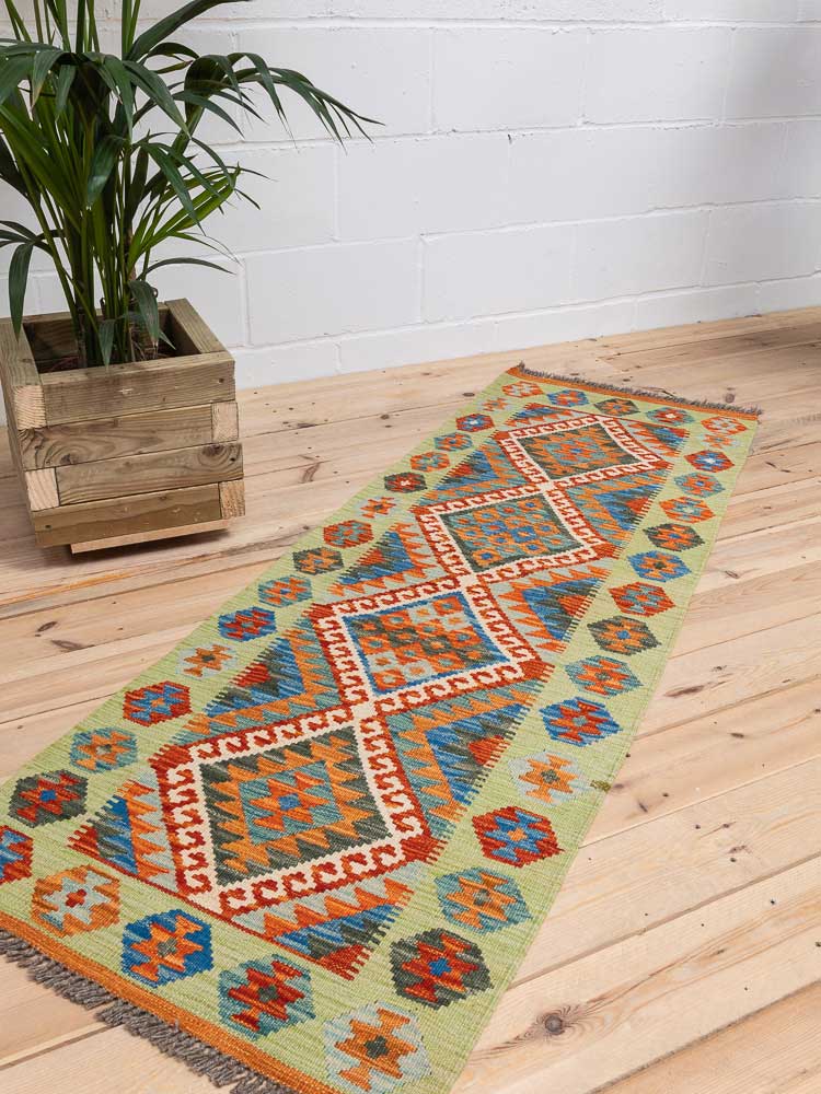 12284 Afghan Vegetable Dyed Kilim Runner Rug 66x189cm (2.2 x 6.2ft)