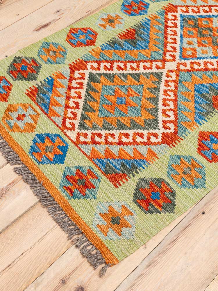 12284 Afghan Vegetable Dyed Kilim Runner Rug 66x189cm (2.2 x 6.2ft)