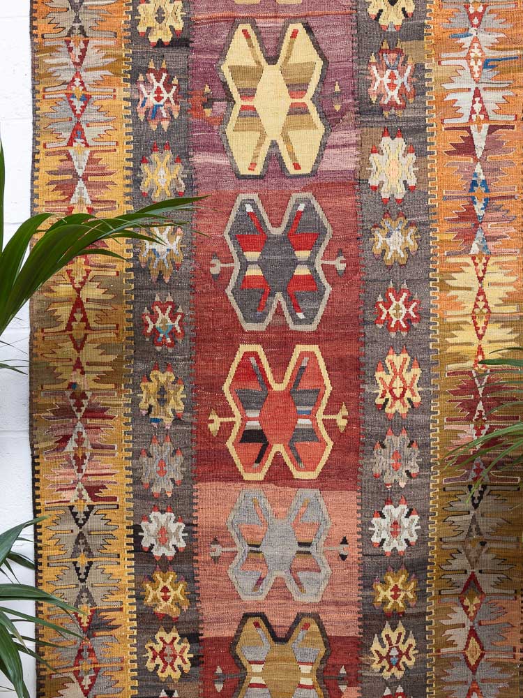 12303 Vintage Turkish Corum Kilim Runner Rug 108x287cm (3.6 x 9.5ft)