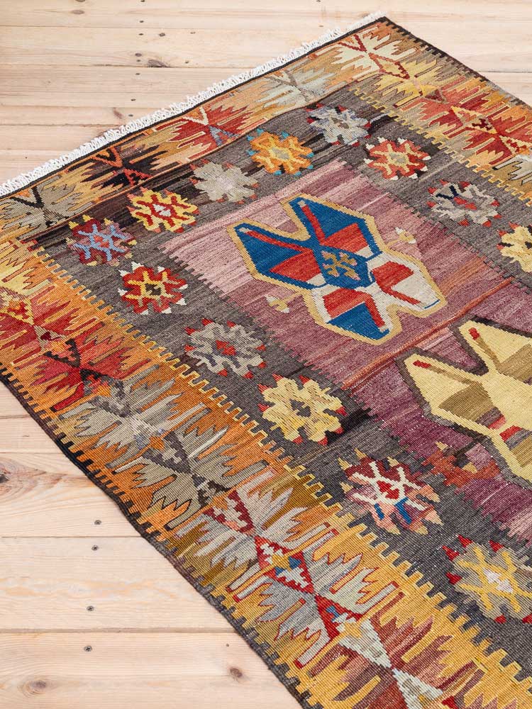 12303 Vintage Turkish Corum Kilim Runner Rug 108x287cm (3.6 x 9.5ft)