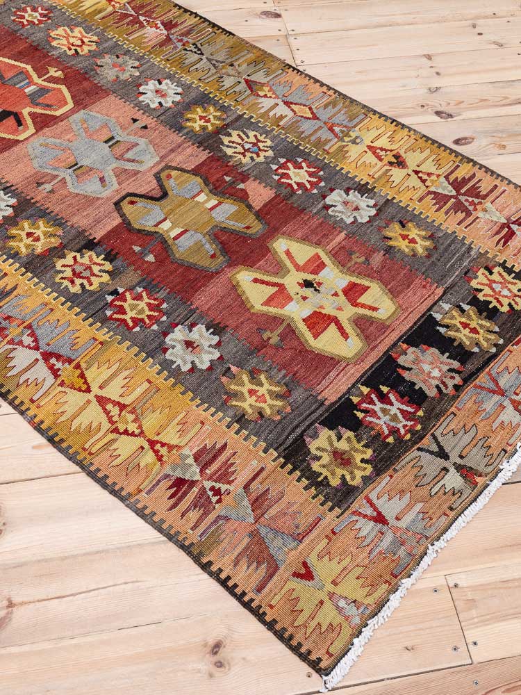 12303 Vintage Turkish Corum Kilim Runner Rug 108x287cm (3.6 x 9.5ft)