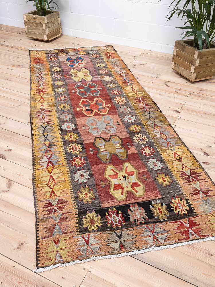 12303 Vintage Turkish Corum Kilim Runner Rug 108x287cm (3.6 x 9.5ft)