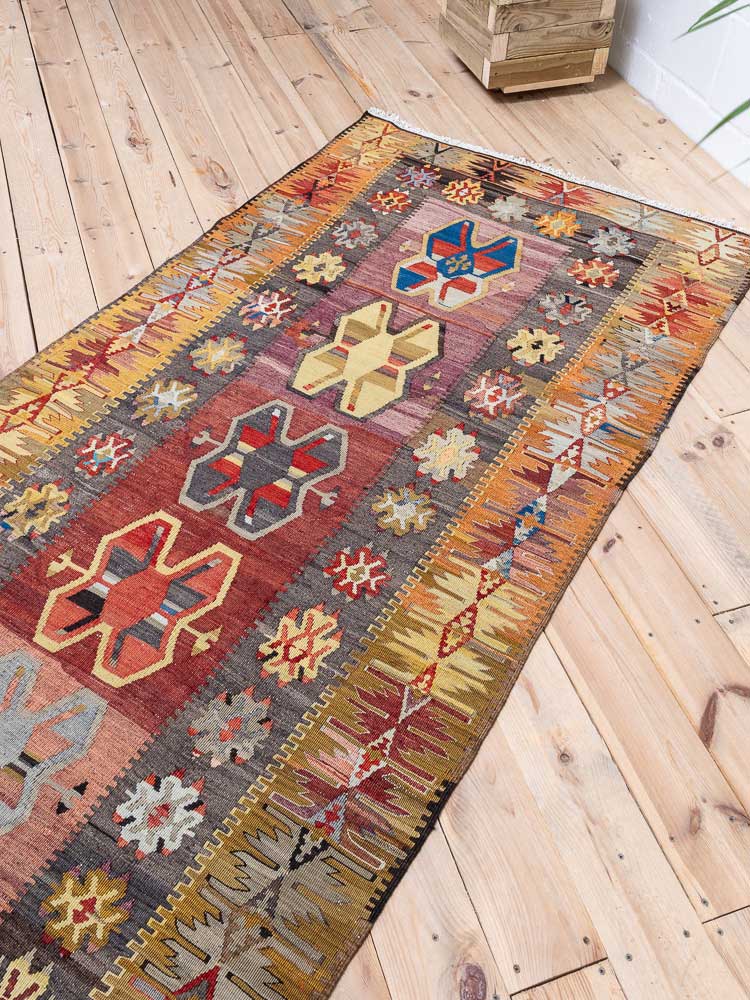 12303 Vintage Turkish Corum Kilim Runner Rug 108x287cm (3.6 x 9.5ft)