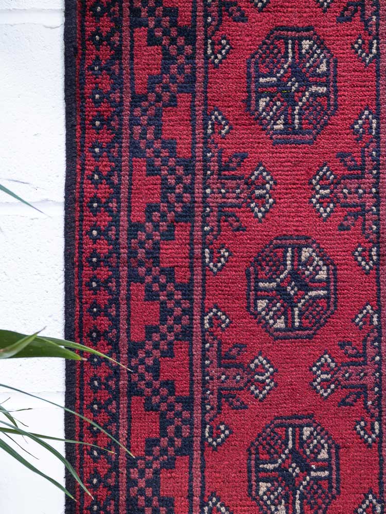 12310 Afghan Red Aq Chah Pile Rug 53x98cm (1.9 x 3.2ft)