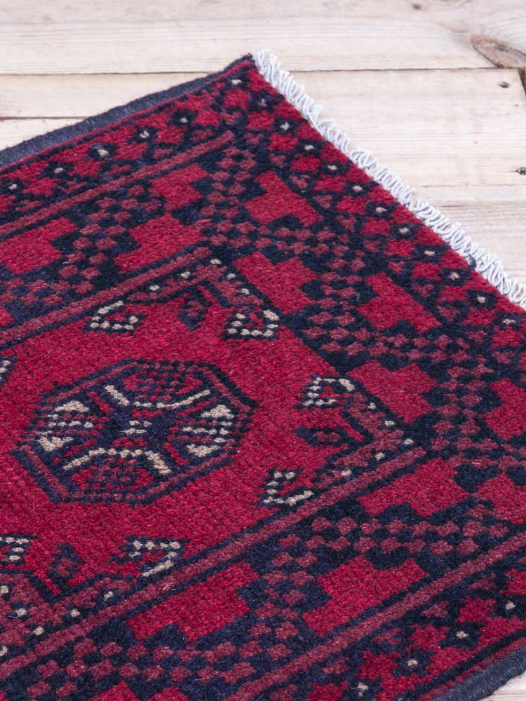 12310 Afghan Red Aq Chah Pile Rug 53x98cm (1.9 x 3.2ft)