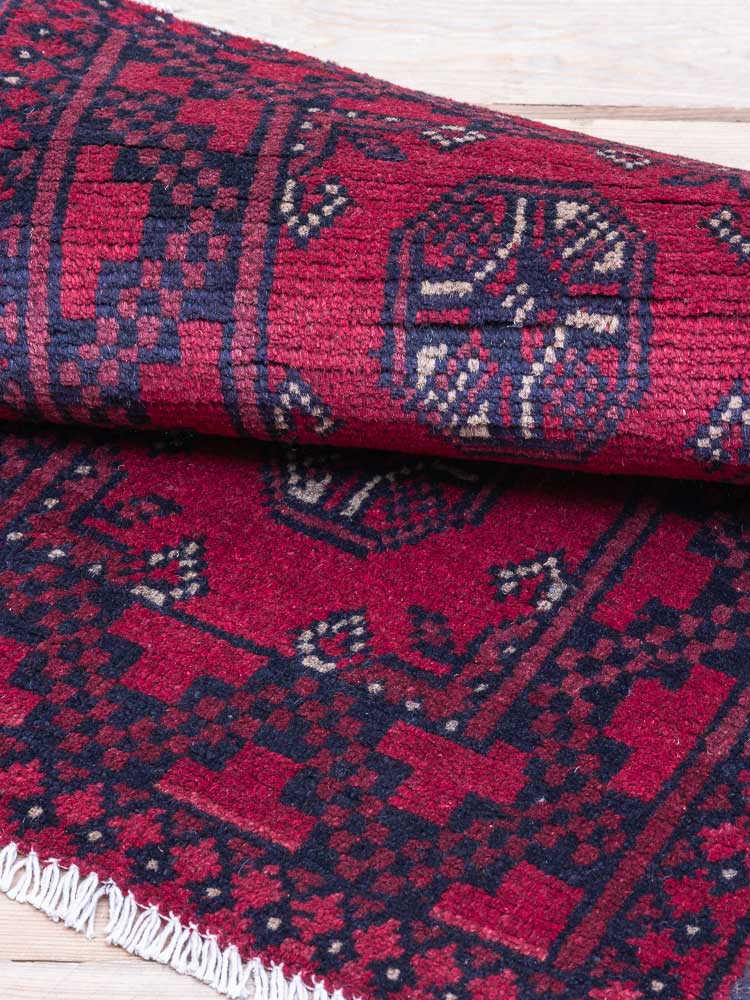 12310 Afghan Red Aq Chah Pile Rug 53x98cm (1.9 x 3.2ft)