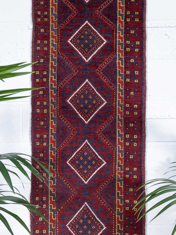12444 Long Afghan Mixed Weave Moshwani Runner Rug 64x266cm (2.1 x 8.8½ft)