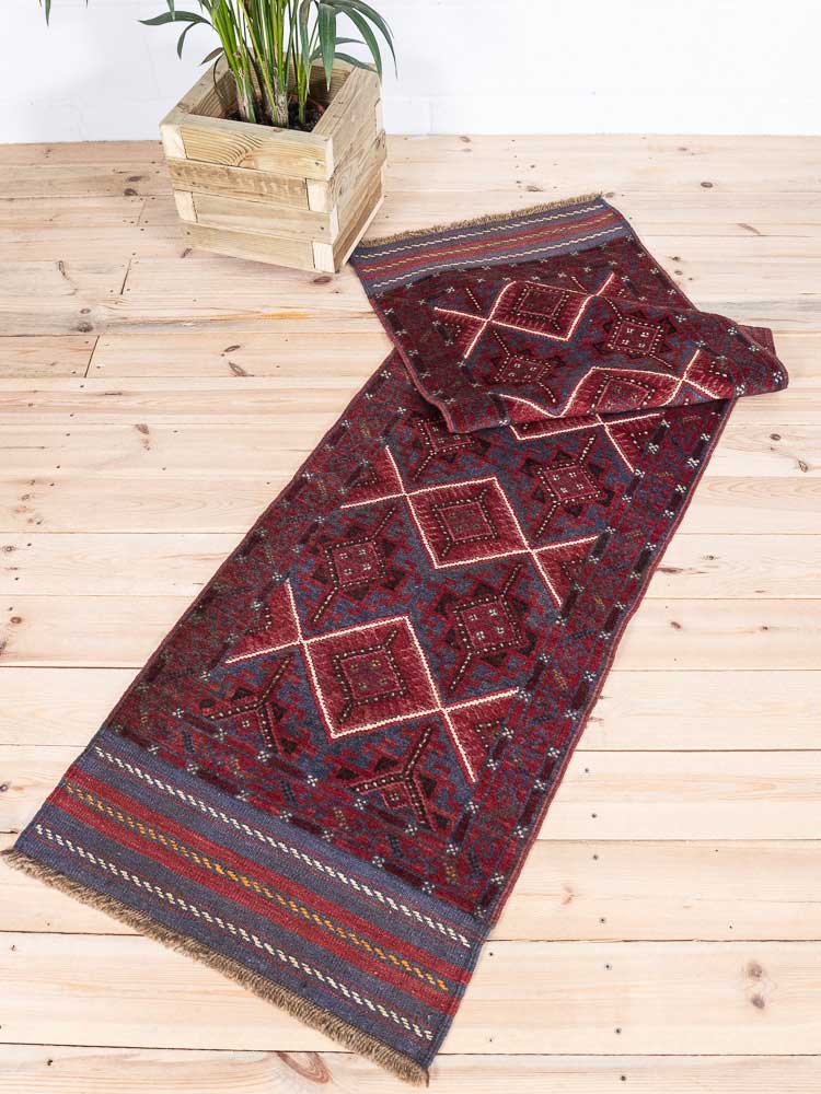 12447 Long Afghan Mixed Weave Moshwani Runner Rug 65x246cm (2.1½ x 8.1ft)
