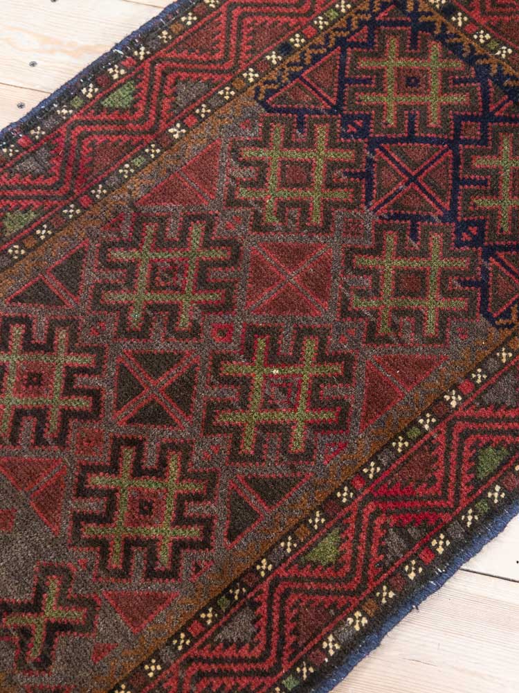 12460 Vintage Afghan Baluch Tribal Carpet Floor Cushion 62x114cm (2.0½ x 3.9ft)