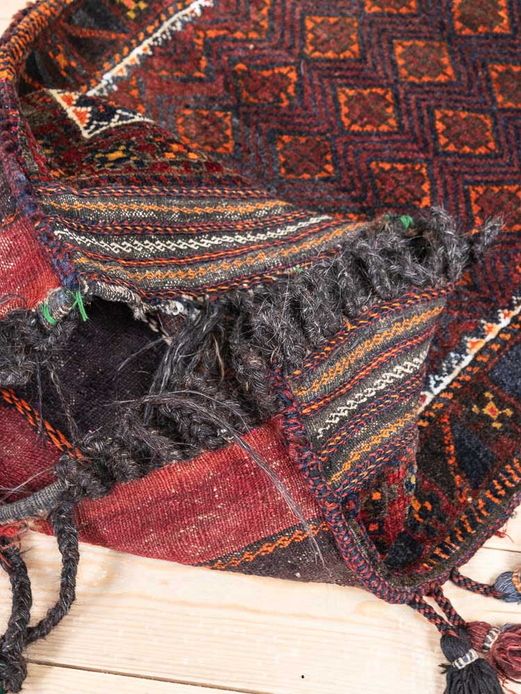 12462 Large Vintage Afghan Baluch Tribal Carpet Floor Cushion 62x120cm (2.0½ x 3.11ft)