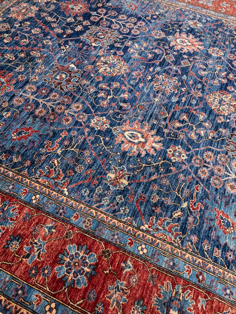 12519 Large Blue Afghan Ariana Pile Carpet 283x357cm (9.3 x 11.8ft)