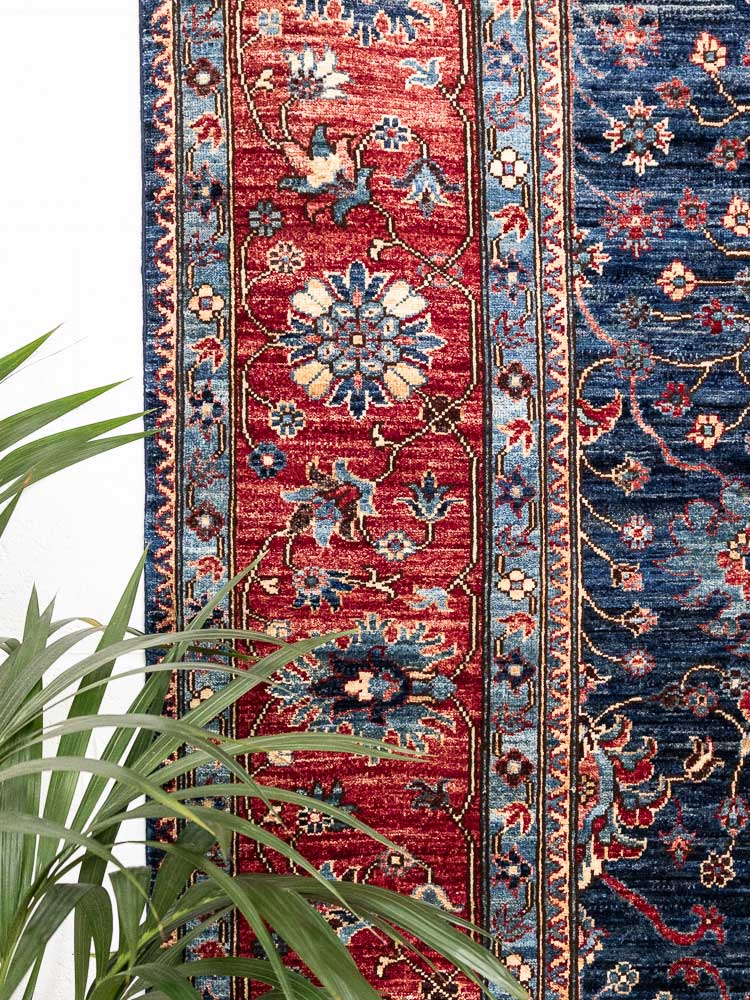 12519 Large Blue Afghan Ariana Pile Carpet 283x357cm (9.3 x 11.8ft)