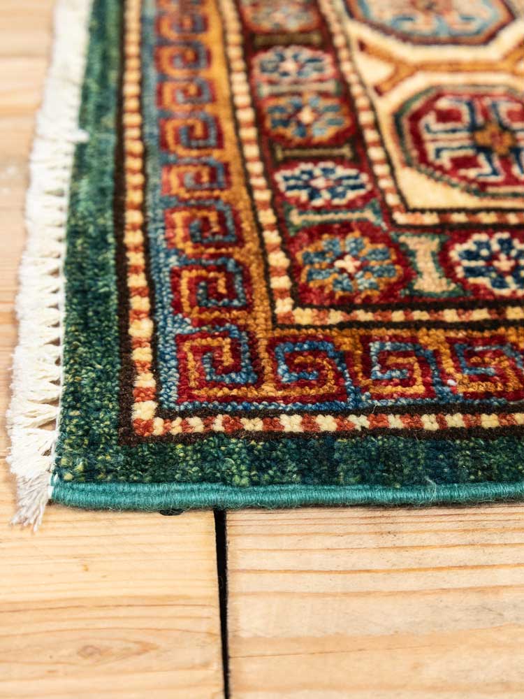 12527 Large Fine Green Afghan Super Kazak Pile Carpet 207x297cm (6.9 x 9.9ft)