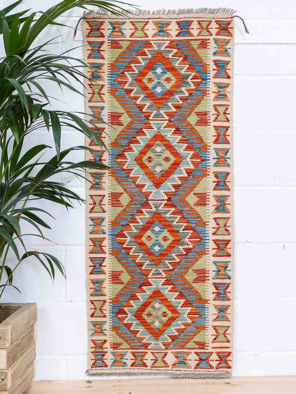 Afghan Vegetable Dyed Kilim Hall Runner Rug 61x146cm With Soft Greens