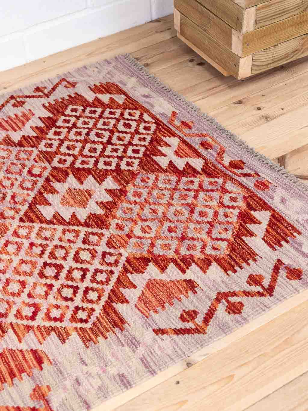 Afghan Vegetable Dyed Handwoven Kilim Rug 104x149cm With Pink, Orange & Red