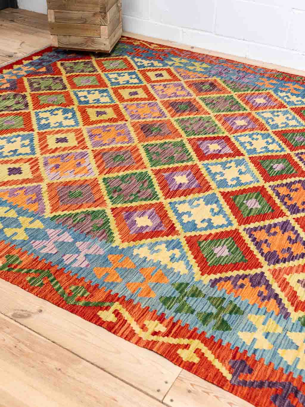 Burnt Orange Bright Coloured Large Afghan Kilim Rug | Yashar Bish