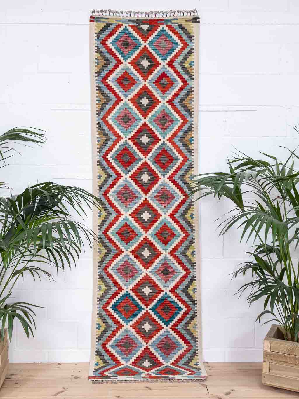 Diamond Design Afghan Vegetable Dyed Kilim Runner Rug 83x282cm | Yashar ...