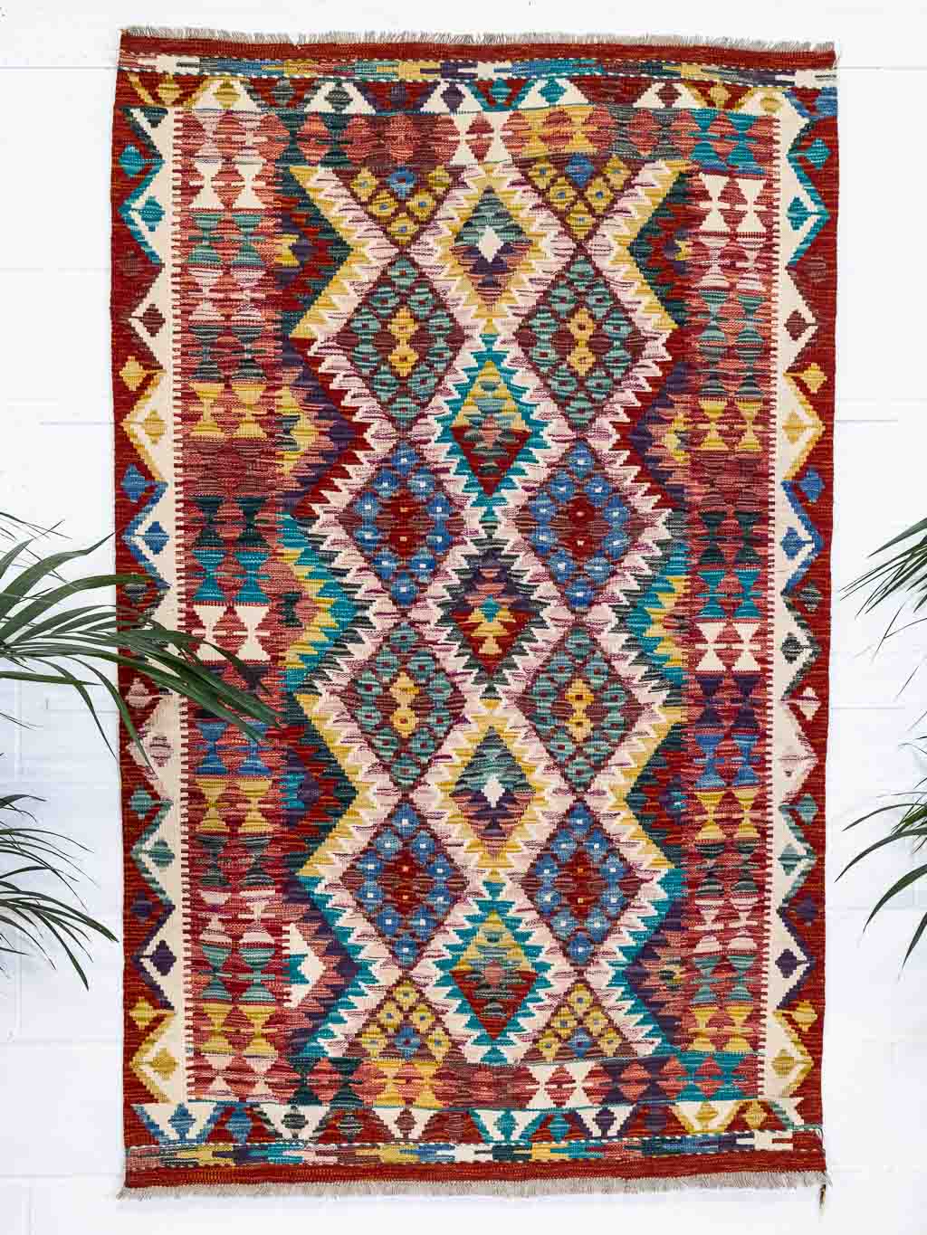 Handwoven Afghan Rug - Hints Of Pink - 128x203cm | Yashar Bish