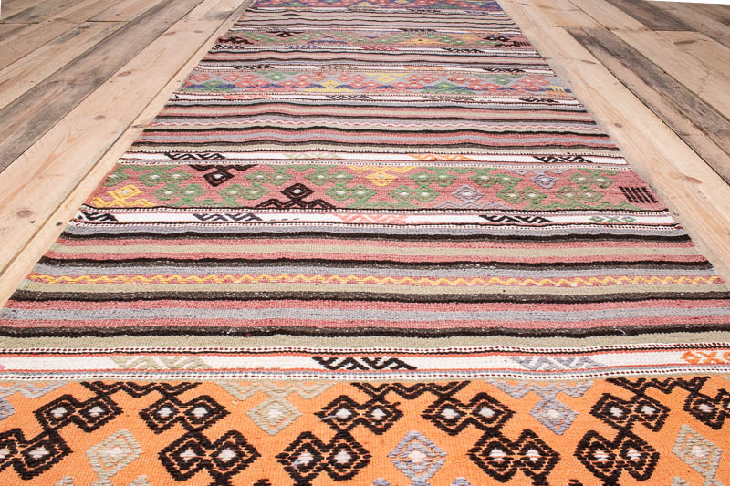 9985 Vintage Turkish Selendi Kilim Runner Rug 76x290cm (2.6 x 9.6ft)