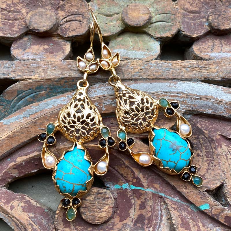 AE274 Ottoman Design Earrings 80mm x 30mm