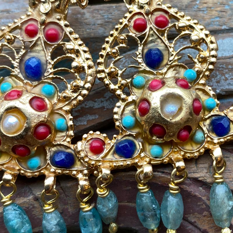 AE276 Ottoman Design Earrings 60mm x 30mm