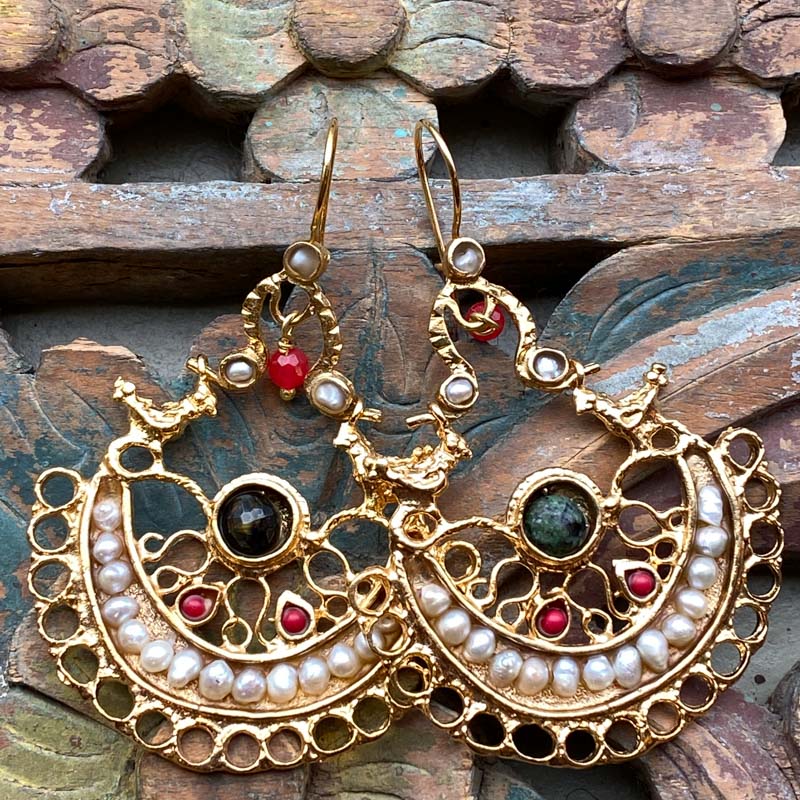 AE307 Ottoman Design Earrings 70mm x 45mm