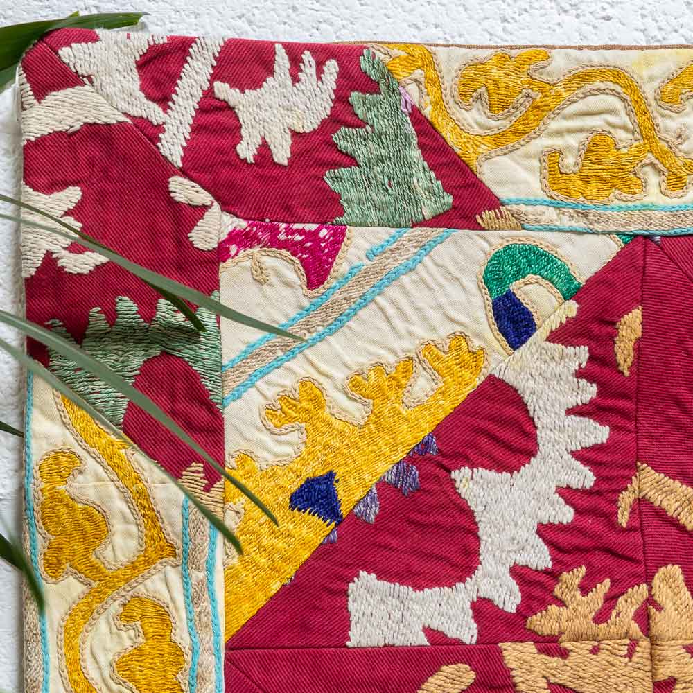SC676 Uzbek Suzani Embroidered Patchwork Cushion Cover 41x41cm