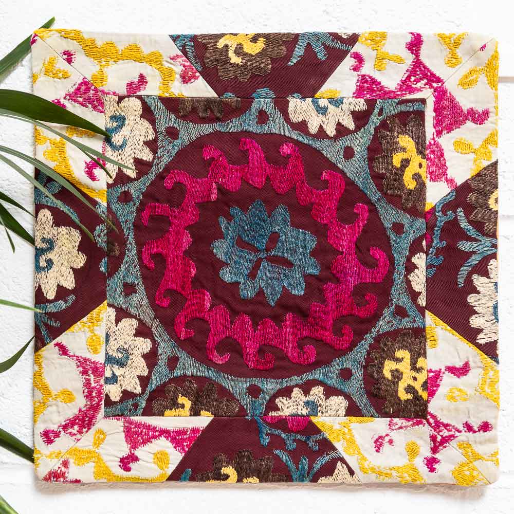 SC682 Uzbek Suzani Embroidered Patchwork Cushion Cover 39x40cm