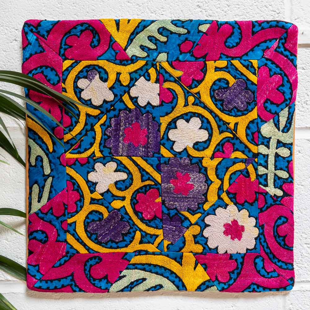 SC684 Uzbek Suzani Embroidered Patchwork Cushion Cover 39x39cm