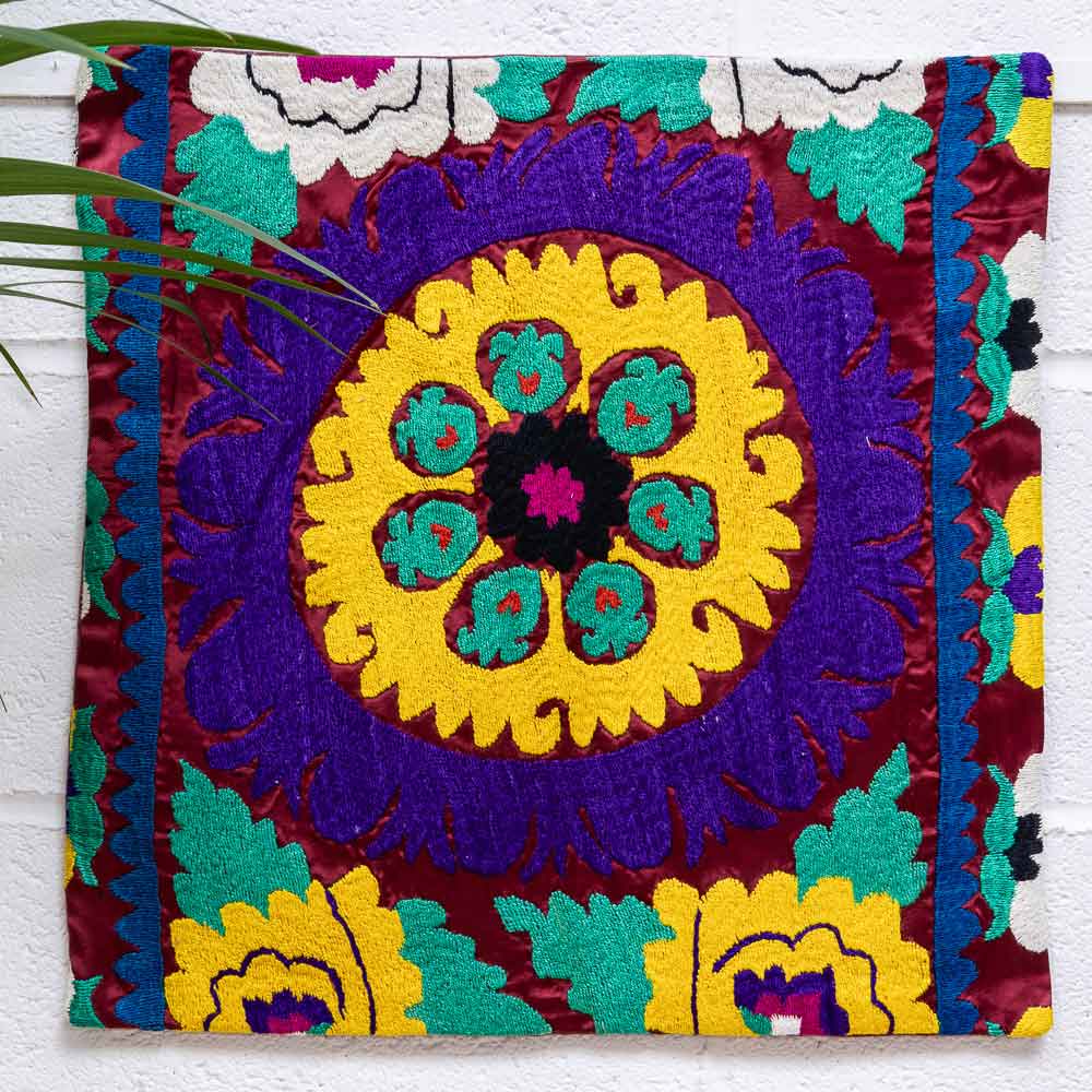 SC694 Uzbek Embroidered Suzani Cushion Cover 49x49cm