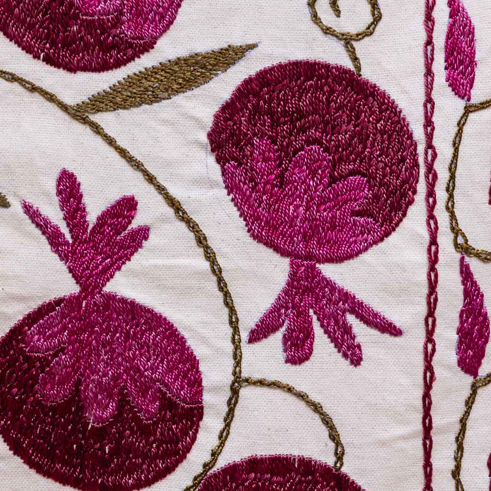 SC695 Hand Embroidered Uzbek Cream Suzani Cushion Cover 44x44cm