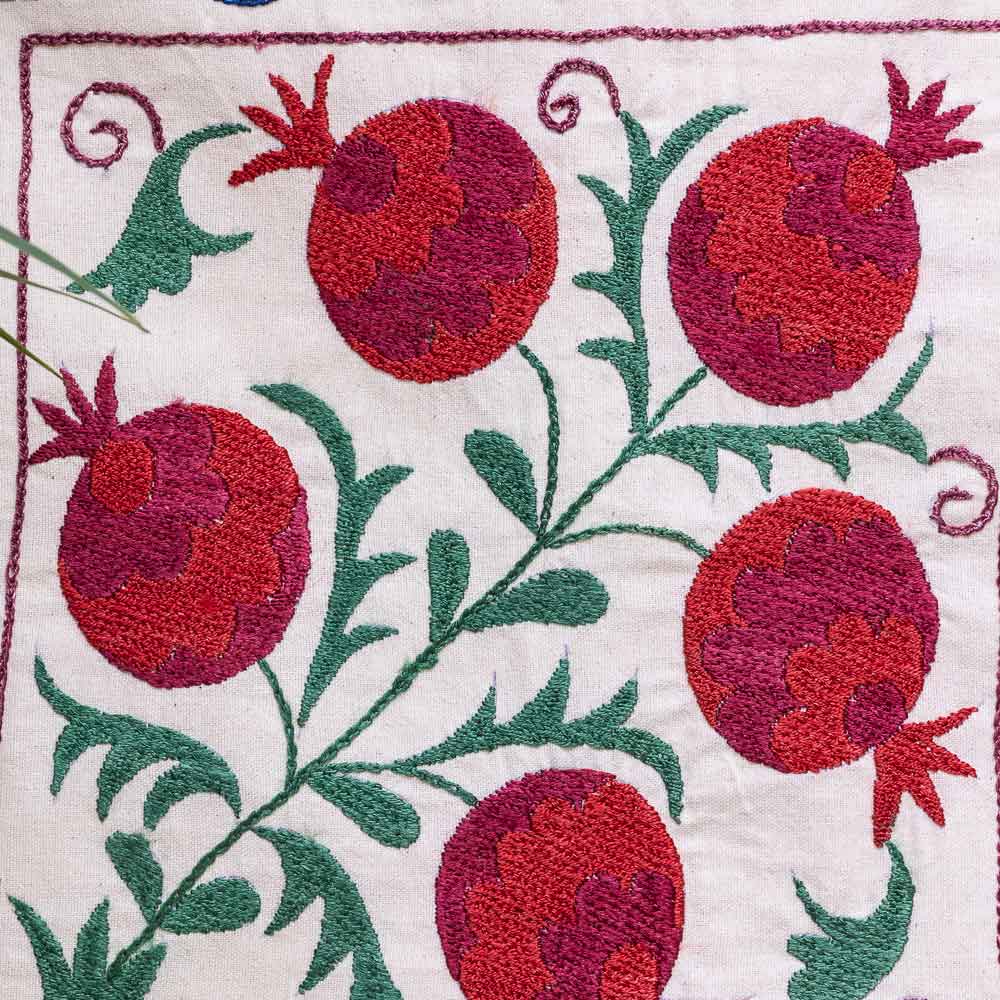 SC703 Hand Embroidered Uzbek Cream Suzani Cushion Cover 45x47cm