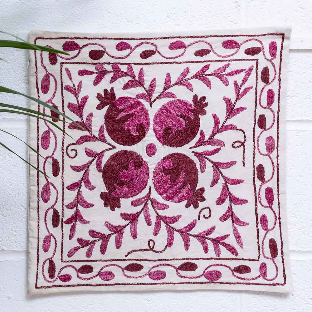 SC705 Hand Embroidered Uzbek Cream Suzani Cushion Cover 44x46cm